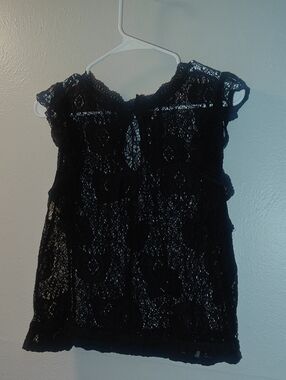 Obsessive Love Sz L Black Lace Frilly Sleeve Lacey Women's Top